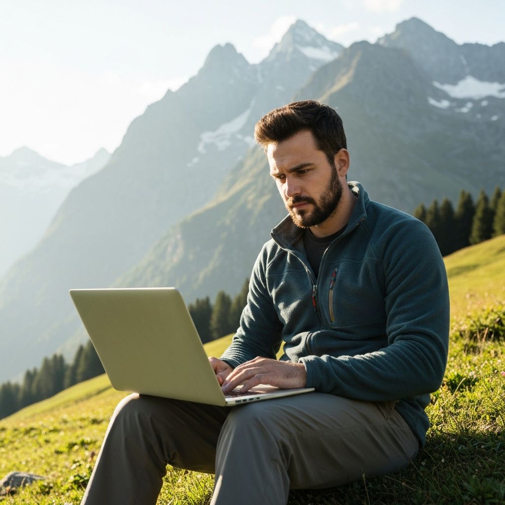 Person bei informativer Arbeit in der Natur